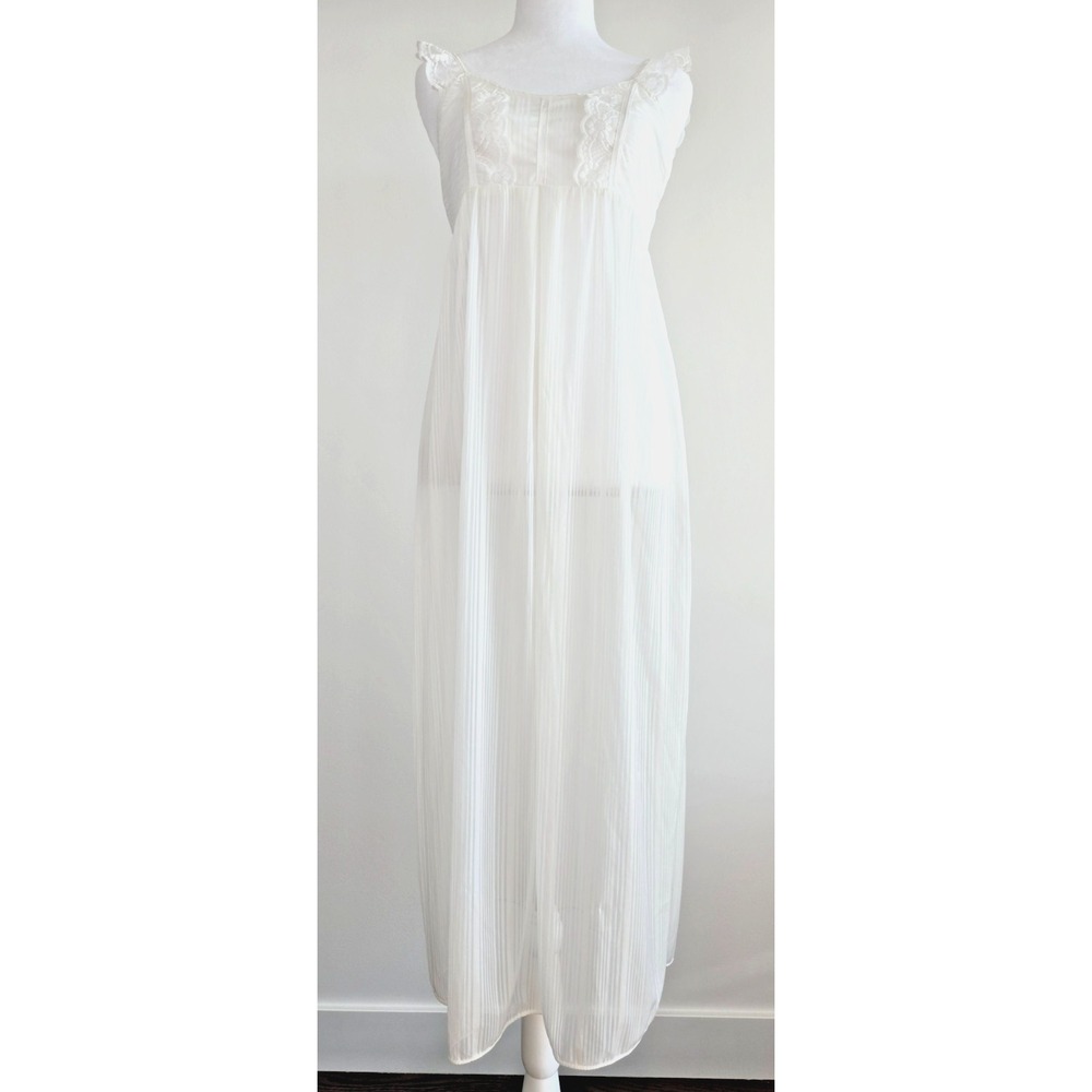 Seon Lingerie Stripes Mesh Lace Gown Maxi Dress Ruffle Cape Sleeves Cottage Y2K